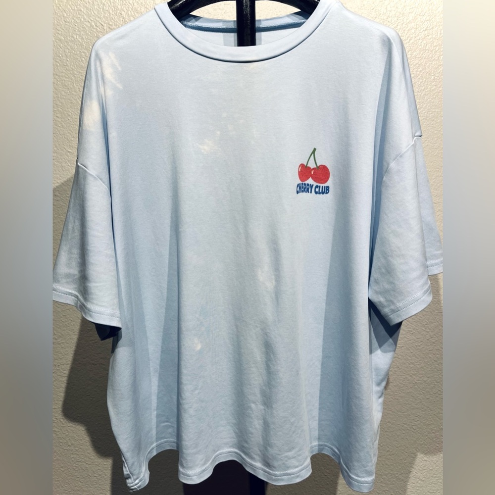 Sky Blue Cherry Club Graphic T-Shirt - Size M (Women’s)